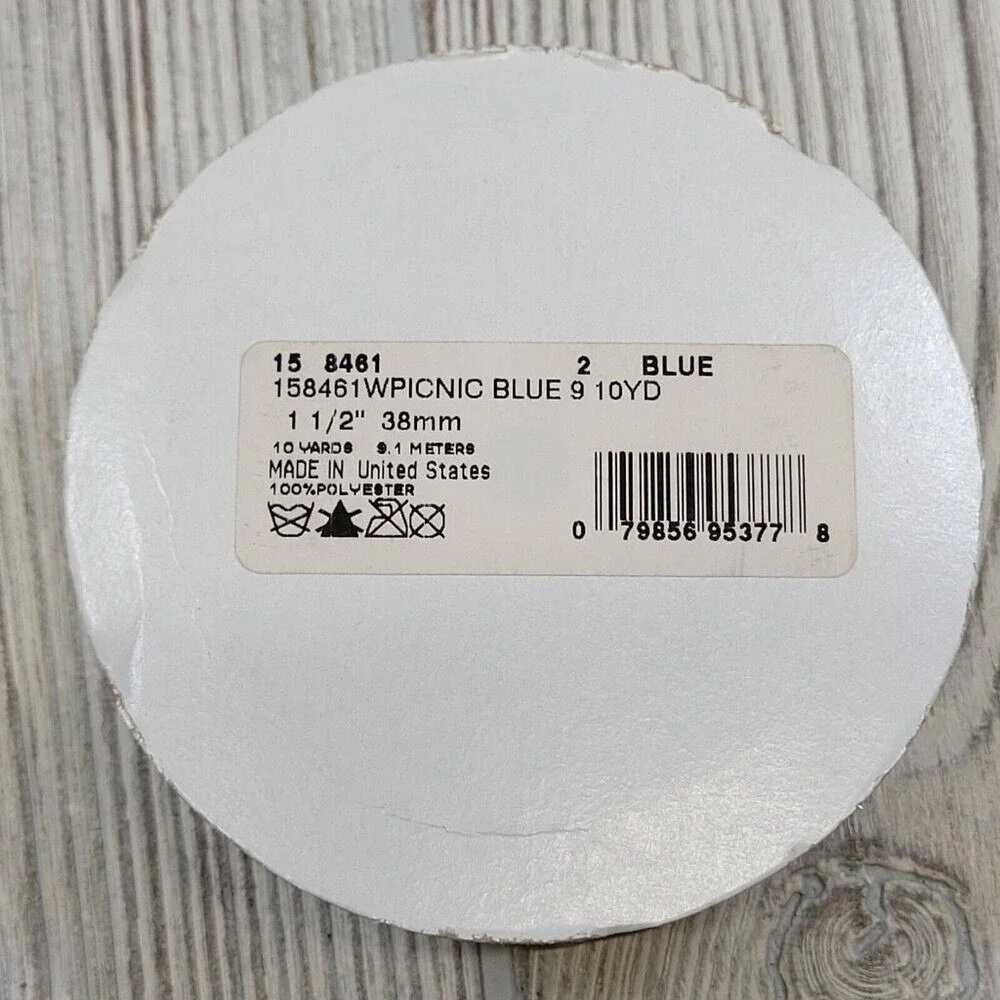 Offray Wired Ribbon 10 Yards Blue Picnic Stripe 1.5 Inch‎ Woven Crafting Trim
